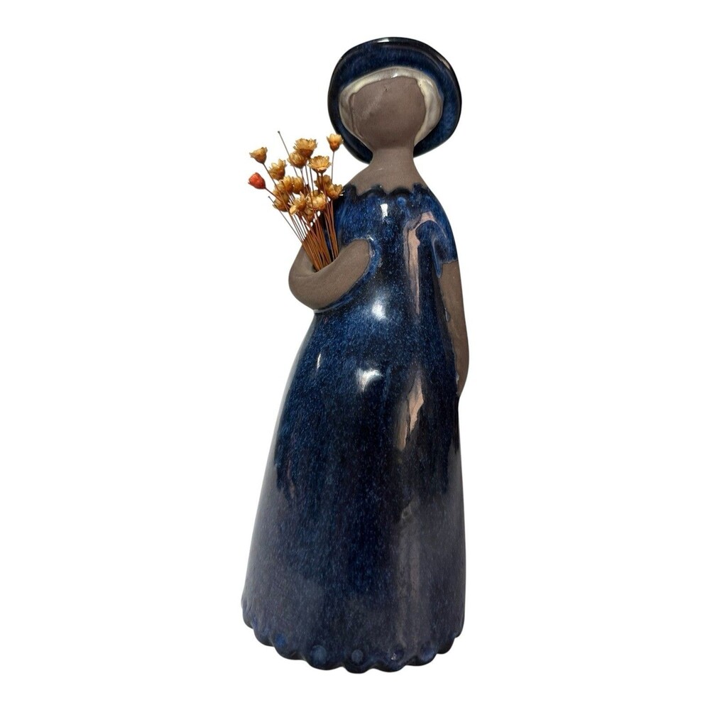 Vintage Elsi Bourelius Jie Verkstad Pottery Vintage Blue Dress Figurine